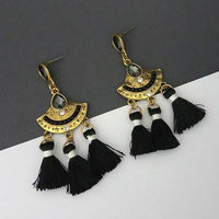 Jeweljunk Black Austrian Stone Thread Earrings - 1312324E