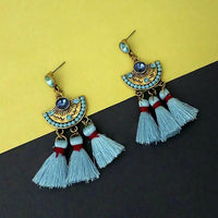 Jeweljunk Blue Austrian Stone Thread Earrings - 1312325A
