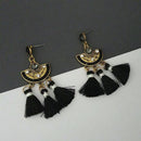 Jeweljunk Black Austrian Stone Thread Earrings - 1312325E