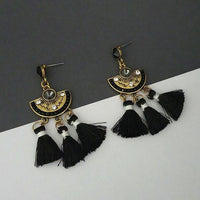 Jeweljunk Black Austrian Stone Thread Earrings - 1312325E