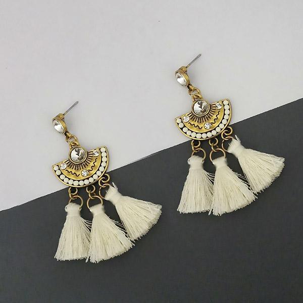Jeweljunk White Austrian Stone Thread Earrings - 1312325F
