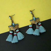 Jeweljunk Blue Austrian Stone Thread Earrings - 1312326A