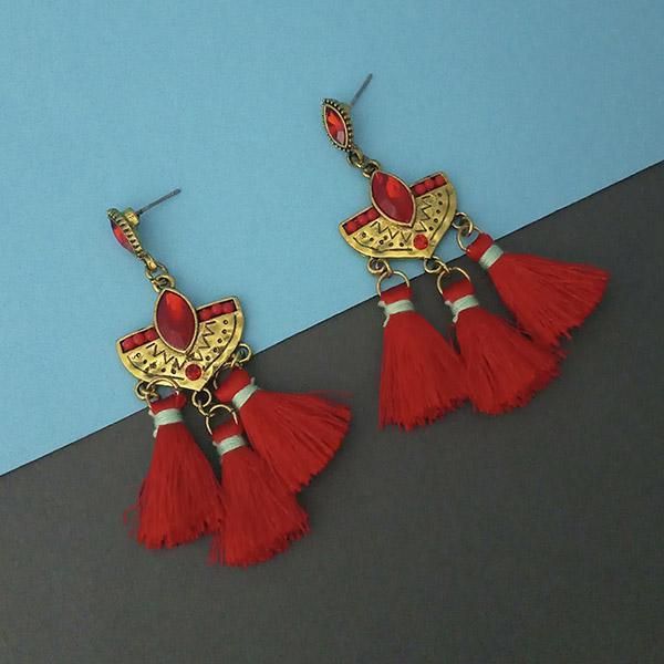 Jeweljunk Red Austrian Stone Thread Earrings - 1312326B