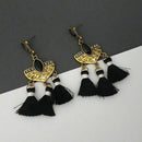 Jeweljunk Black Austrian Stone Thread Earrings - 1312326E