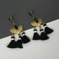 Jeweljunk Black Austrian Stone Thread Earrings - 1312326E