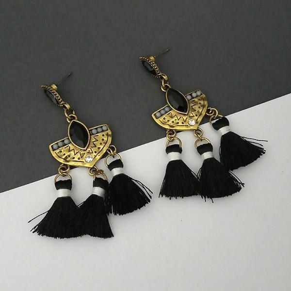 Jeweljunk Black Austrian Stone Thread Earrings - 1312326E