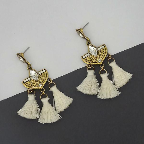 Jeweljunk White Austrian Stone Thread Earrings - 1312326F