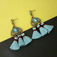 Jeweljunk Blue Austrian Stone Thread Earrings - 1312327A