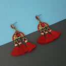 Jeweljunk Red Austrian Stone Thread Earrings - 1312327B