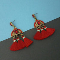 Jeweljunk Red Austrian Stone Thread Earrings - 1312327B