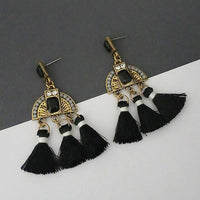 Jeweljunk Black Austrian Stone Thread Earrings  - 1312327E