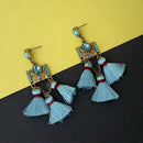 Jeweljunk Blue Austrian Stone Thread Earrings  - 1312328A