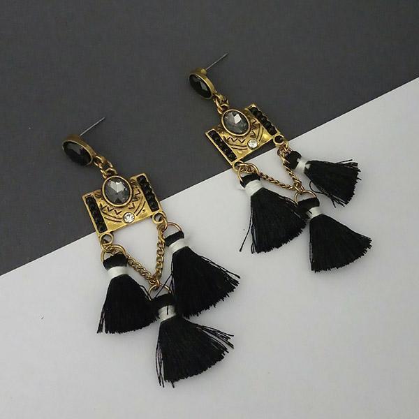 Jeweljunk Black Austrian Stone Thread Earrings - 1312328E