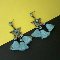 Jeweljunk Blue Austrian Stone Thread Earrings - 1312329A