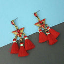 Jeweljunk Red Austrian Stone Thread Earrings  - 1312329B