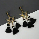 Jeweljunk Black Austrian Stone Thread Earrings - 1312329E