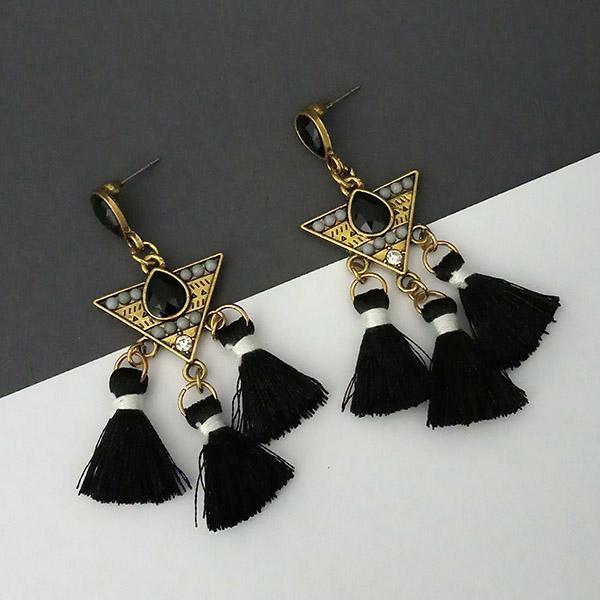 Jeweljunk Black Austrian Stone Thread Earrings - 1312329E