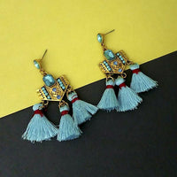 Jeweljunk Blue Austrian Stone Thread Earrings - 1312330A