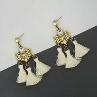 Jeweljunk White Austrian Stone Thread Earrings - 1312330F