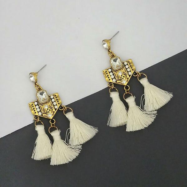 Jeweljunk White Austrian Stone Thread Earrings - 1312330F