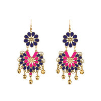 Jeweljunk Blue And Pink Meenakari Afghani Earrings - 1312401C