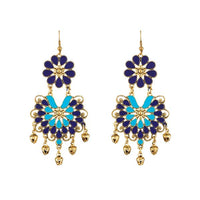 Jeweljunk Gold Plated Blue Meenakari Afghani Earrings - 1312401E