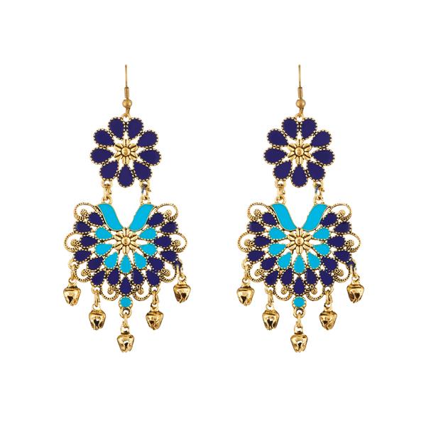 Jeweljunk Gold Plated Blue Meenakari Afghani Earrings - 1312401E
