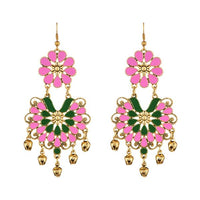 Jeweljunk Pink Meenakari Gold Plated Afghani Earrings - 1312401F