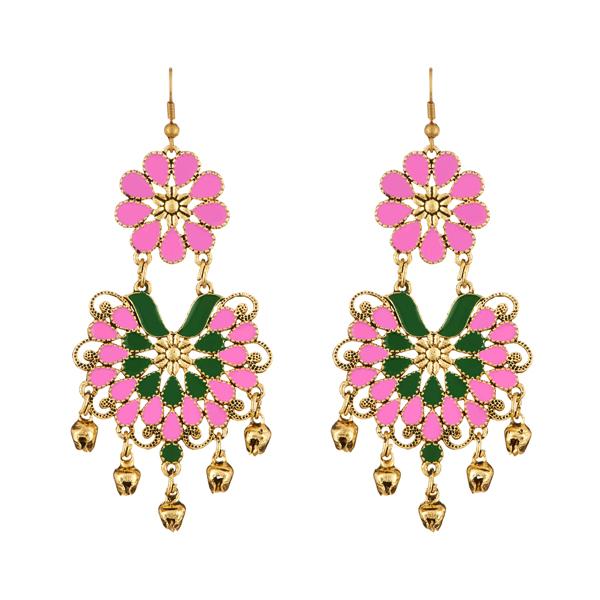 Jeweljunk Pink Meenakari Gold Plated Afghani Earrings - 1312401F