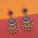 Jeweljunk Blue And Orange Silver Plated Meenakari Afghani Earrings - 1312401G