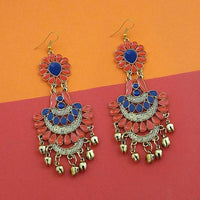 Jeweljunk Blue And Orange Silver Plated Meenakari Afghani Earrings - 1312401G