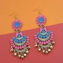 Jeweljunk Blue And Pink Silver Plated Meenakari Afghani Earrings - 1312401I