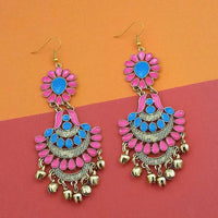 Jeweljunk Blue And Pink Silver Plated Meenakari Afghani Earrings - 1312401I