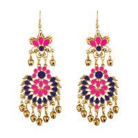Jeweljunk Pink And Blue Meenakari Afghani Earrings - 1312402C