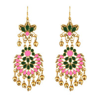 Jeweljunk Pink Meenakari Gold Plated Afghani Earrings - 1312402F