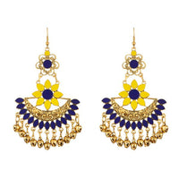 Jeweljunk Yellow And Blue Meenakari Afghani Earrings - 1312403A