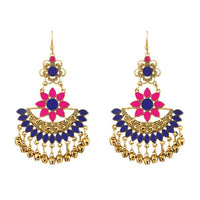 Jeweljunk Blue And Pink Meenakari Afghani Earrings - 1312403C