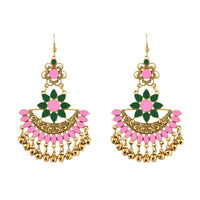 Jeweljunk Pink Meenakari Gold Plated Afghani Earrings - 1312403F
