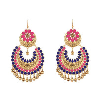 Jeweljunk Blue And Pink Meenakari Afghani Earrings - 1312404C
