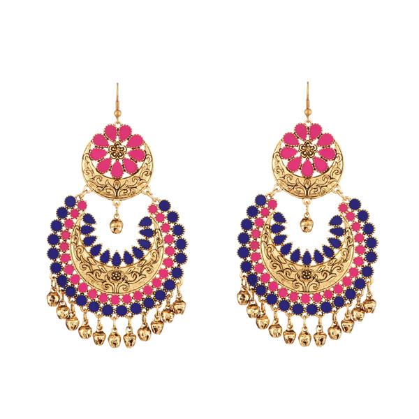 Jeweljunk Blue And Pink Meenakari Afghani Earrings - 1312404C