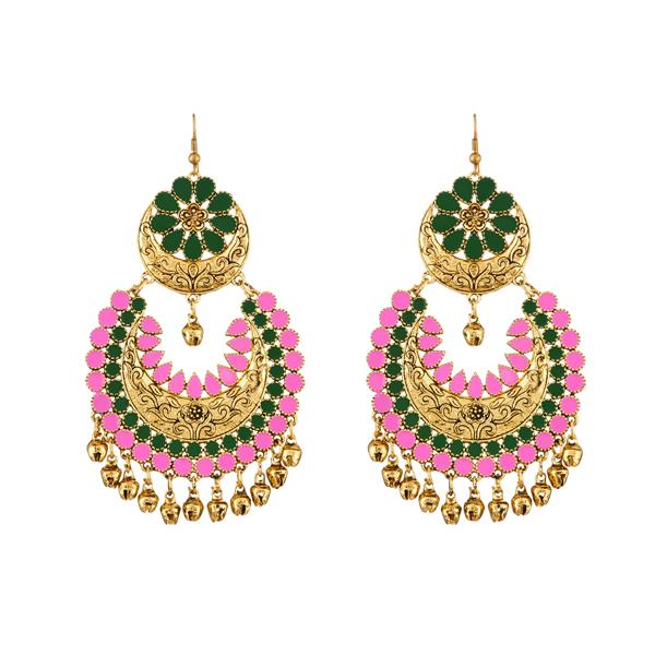 Jeweljunk Green And Pink Meenakari Afghani Earrings - 1312404F