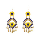Jeweljunk Yellow And Blue Meenakari Afghani Earrings - 1312405A