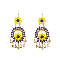 Jeweljunk Yellow And Blue Meenakari Afghani Earrings - 1312405A