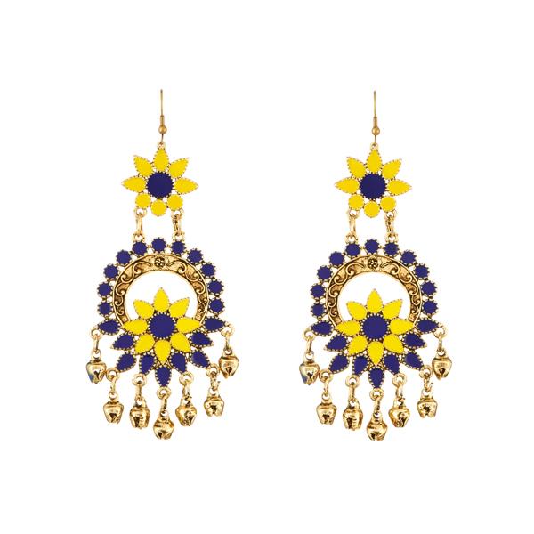 Jeweljunk Yellow And Blue Meenakari Afghani Earrings - 1312405A