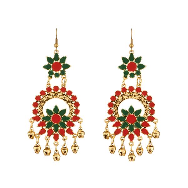 Jeweljunk Red And Green Meenakari Afghani Earrings - 1312405D