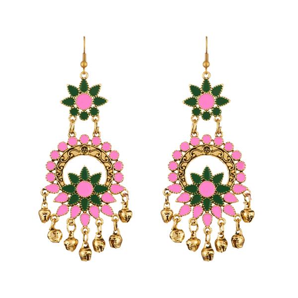 Jeweljunk Pink Meenakari Gold Plated Afghani Earrings - 1312405F