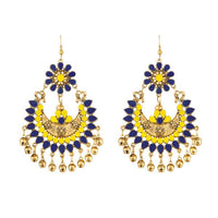 Jeweljunk Blue And Yellow Meenakari Afghani Earrings - 1312406A