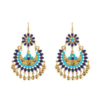Jeweljunk Gold Plated Blue Meenakari Afghani Earrings - 1312406E