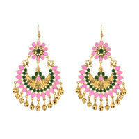Jeweljunk Gold Plated Pink Meenakari Afghani Earrings - 1312406F