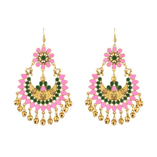 Jeweljunk Gold Plated Pink Meenakari Afghani Earrings - 1312406F